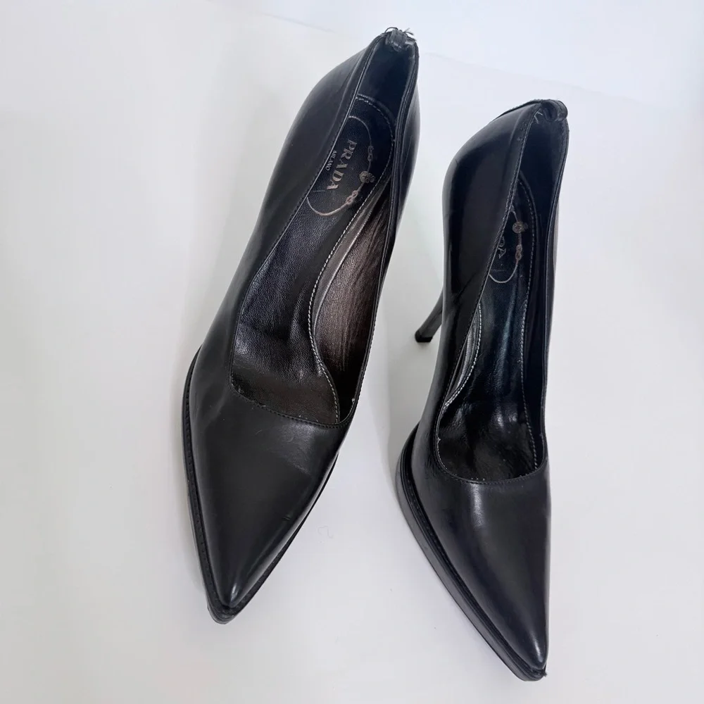 Prada Black Pointed Toe Platform Heels 37.5 - Picture 11 of 11